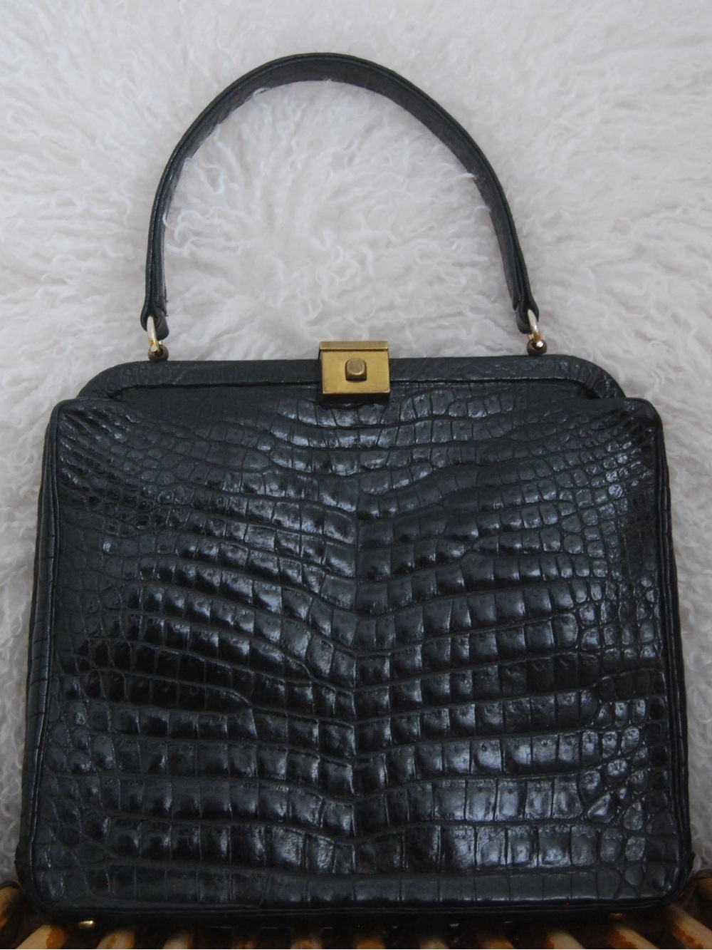 Classic Black genuine Croc Top-Handle Bag
